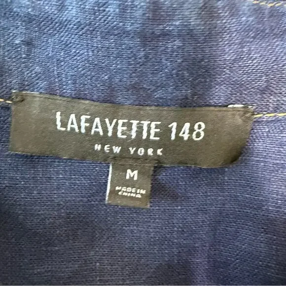 Lafayette 148 | Everson Linen Chambray Button Up Shirt Size Medium Dark Wash - Picture 4 of 9